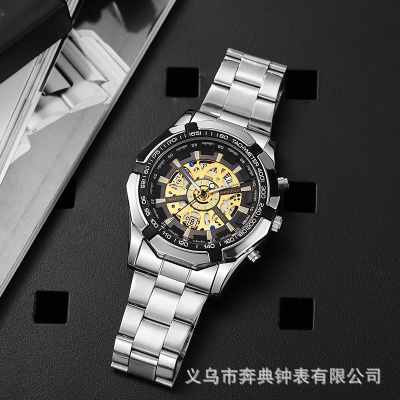 外贸热销希音TEMU男士时尚电镀钨钢休闲全自动仿机械手表批发详情11