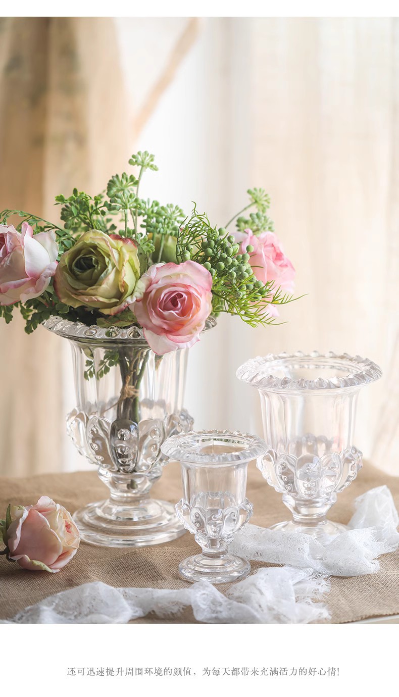 北欧ins高颜值罗马高脚风灯透明玻璃花瓶水养鲜花插花器餐桌摆件详情11
