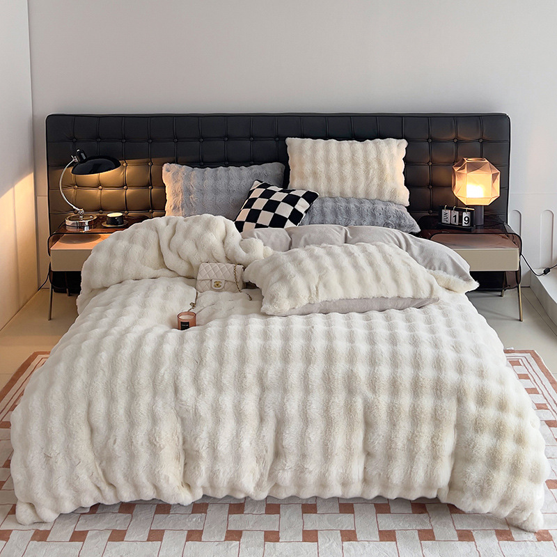 A类超厚獭兔绒四件套牛奶绒皮草绒 加厚秋冬宝宝绒被套件床单床品详情5