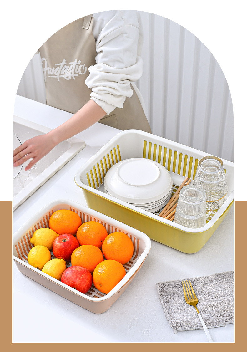 Multi-functional storage basket, fruit plate, Nordic creative double-layer draining basket, plastic household vegetable basin, kitchen and living room pic 6