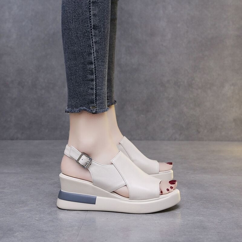 爆款现货】坡跟凉鞋女2024夏季韩版休闲百搭厚底松糕舒适包背凉鞋详情1