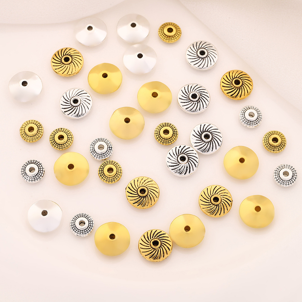 Retro gold and silver flying saucer threaded polka dot perforated spacer beads, simple smooth surface bead diy alloy jewelry accessories pic 1