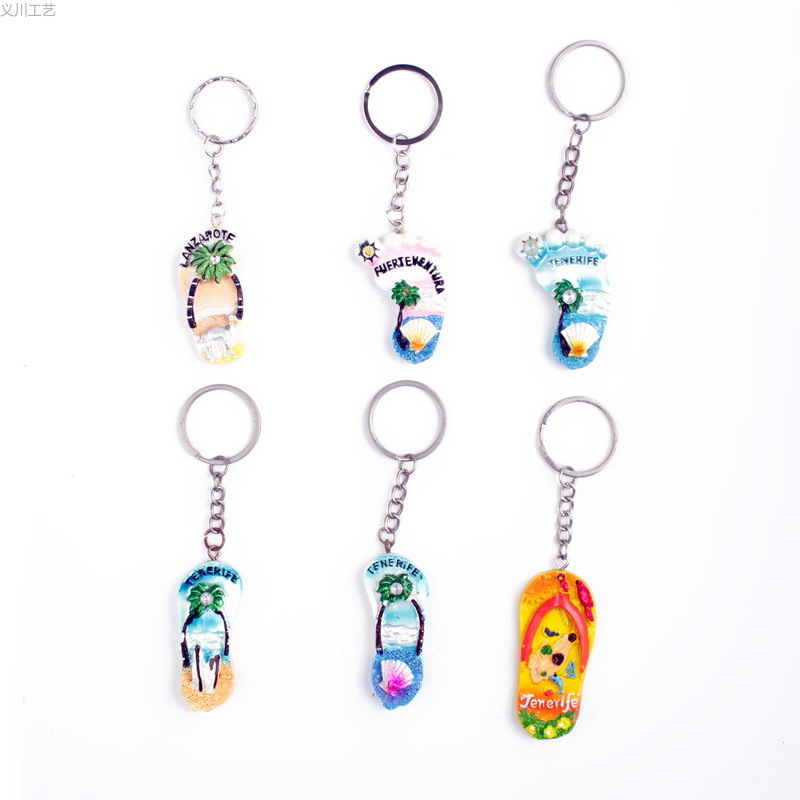 厂家定制  西班牙群岛海洋风3D手绘拖鞋 脚丫树脂钥匙扣钥匙挂件详情4