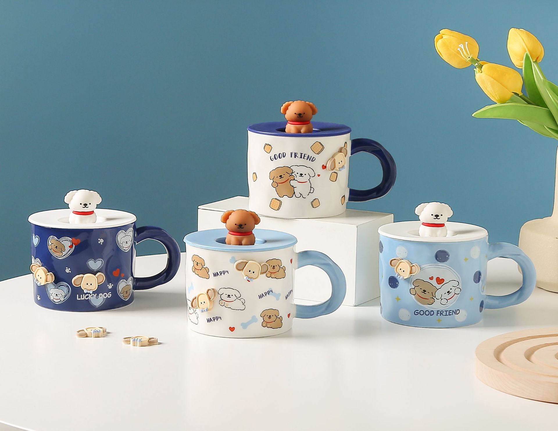 A high-quality, good-looking, creative and cute little puppy ceramic mug, a breakfast milk cup for student dormitories, as a gift for girls pic 2