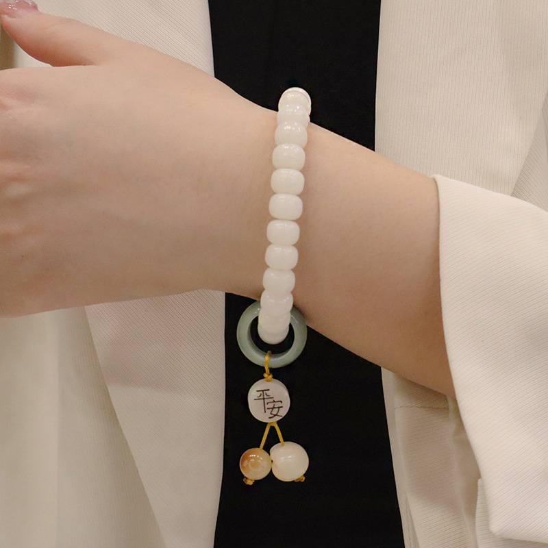 天然白玉菩提雕刻莲花佛珠手串搭配平安猫爪原创设计菩提子手链女详情10