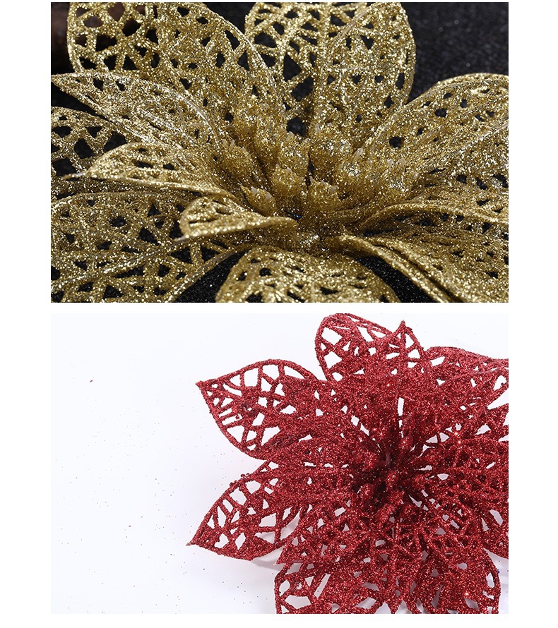 Christmas flower simulation plastic flower Christmas tree wreath decoration products in multiple colors to choose from, Christmas hollowed-out gold powder flower accessories pic 3