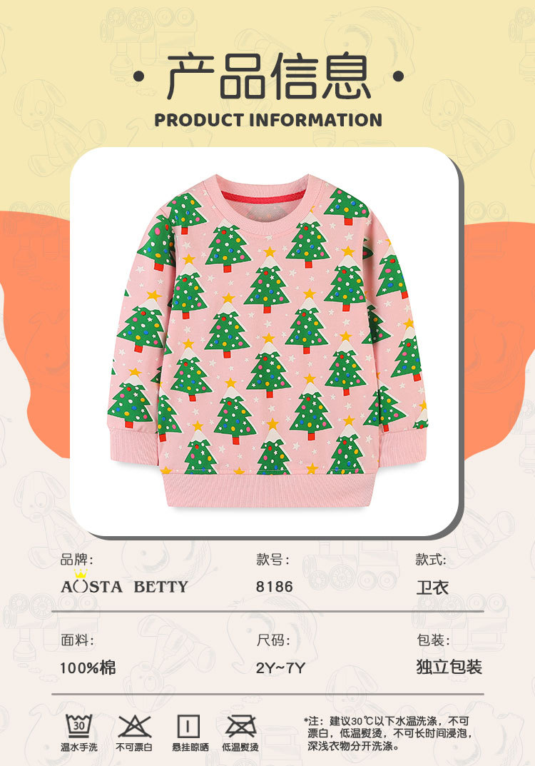 Estilo europeo y americano niña cuello redondo chaqueta niño medio árbol de navidad estampado manga larga jumper niños blusa floral primavera/otoño pic 35