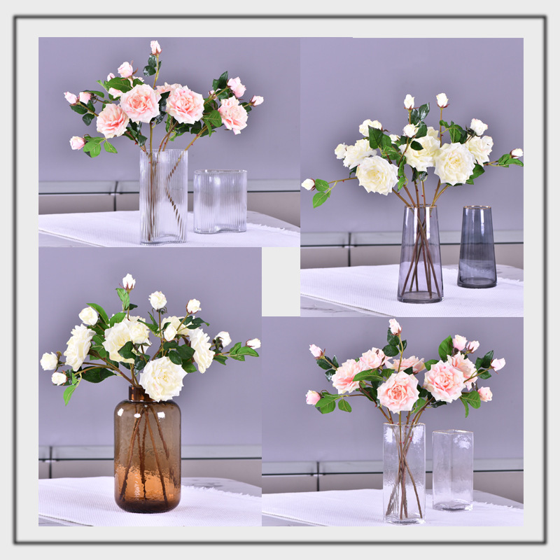 Lanjin wholesale artificial flowers 3-head roses, wedding and home silk flowers, high-end decorative artificial flowers, hand-held roses, multi-head roses pic 4