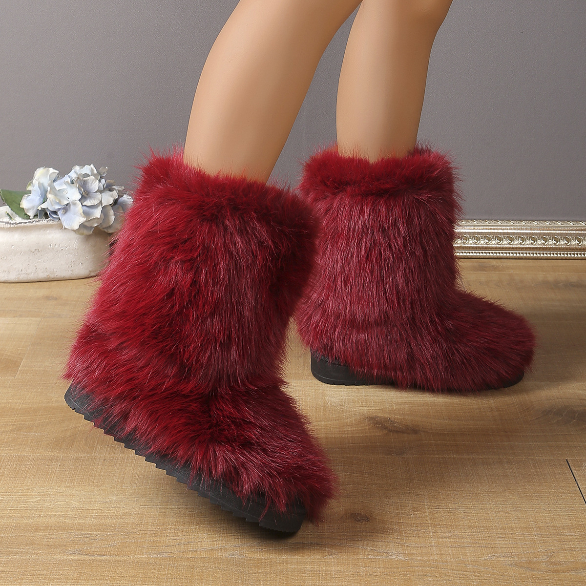 跨境新款毛毛靴子冬季保暖加绒雪地靴女大码中筒靴子44码外贸靴子详情19