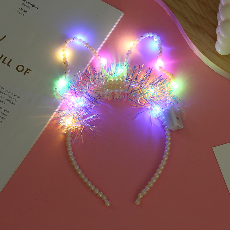 厂家批发成人儿童装饰蝴蝶结兔耳朵独角兽发光发箍闪光派对装饰品详情7