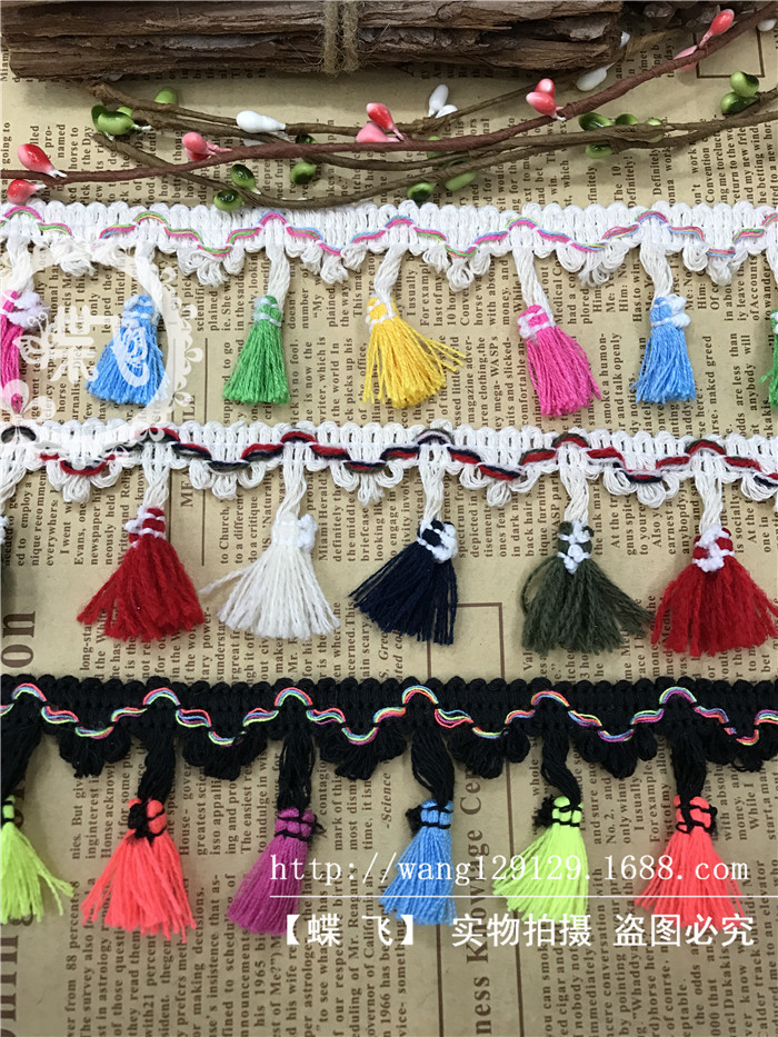 Factory B50 Colorful three-flower flowered tassel broom lace four-color broom DIY handmade clothing accessories lace webbing pic 10