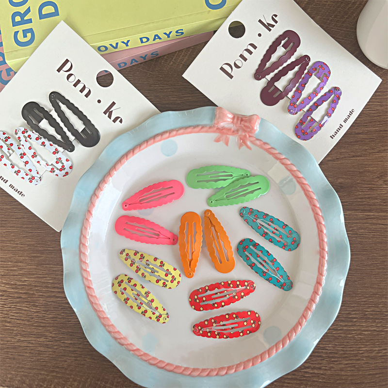 新款可爱波浪漆光水果印花bb夹儿童百搭糖果色刘海夹侧边夹发卡详情4