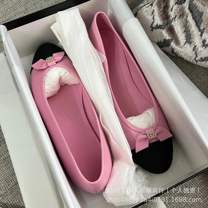 小香风蝴蝶结芭蕾舞鞋2024年新款低跟真皮拼色浅口圆头气质单鞋女详情4