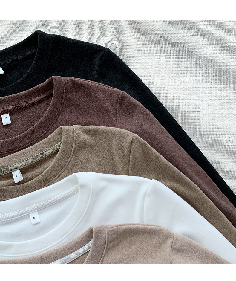 A German velvet semi-high-neck white base layer for women, paired with a stylish, thickened, brushed, and form-fitting mid-neck base layer for autumn and winter pic 58