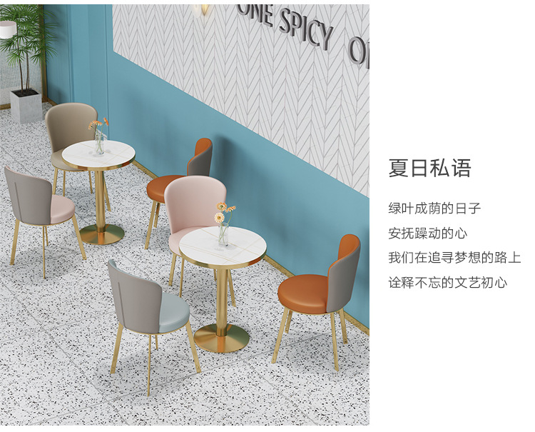 西餐厅轻奢铁艺餐椅甜品店奶茶店桌椅咖啡厅实木椅子卡座沙发桌椅详情8