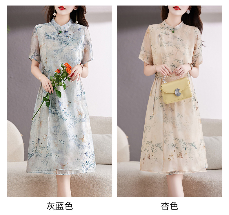 新中式国风改良旗袍连衣裙女夏2023新款显瘦气质中年妈妈薄纱裙子详情10