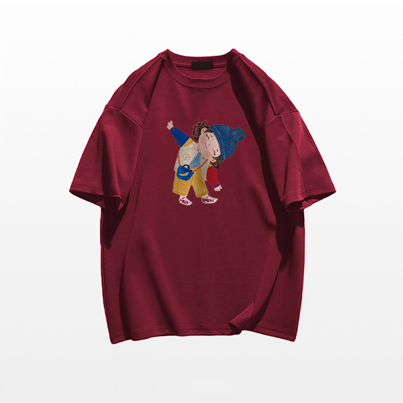 重磅纯棉正肩短袖t恤女2025夏季宽松新款ins美式卡通印花半袖上衣详情12