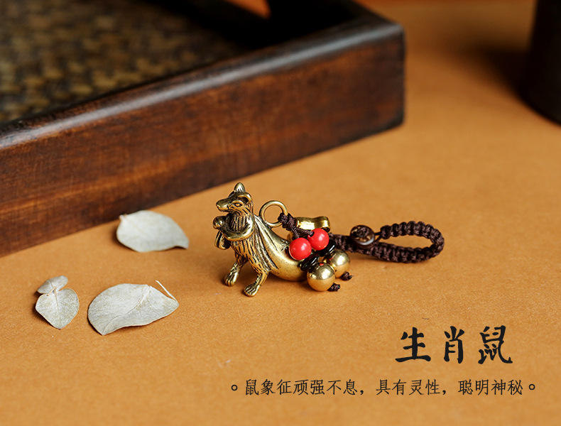 Handcrafted brass three-dimensional 12 Chinese zodiac keychains, solid copper 12 zodiac pendants for the zodiac year, car hangers, street stalls pic 6