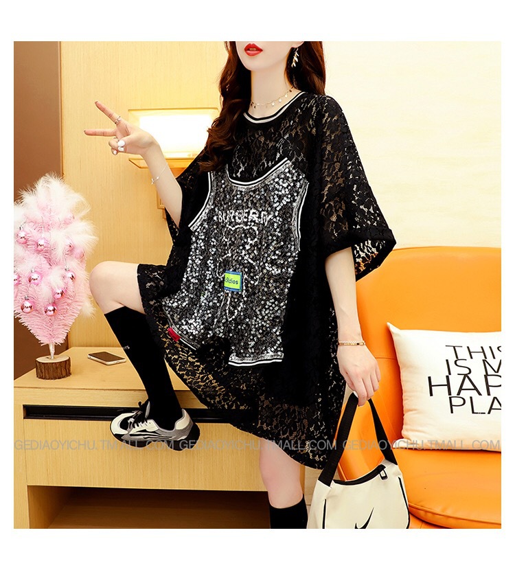 European large-sized cutout short-sleeved T-shirt for women, mid-length, 2021 new summer laid-back style, loose design sense top pic 16