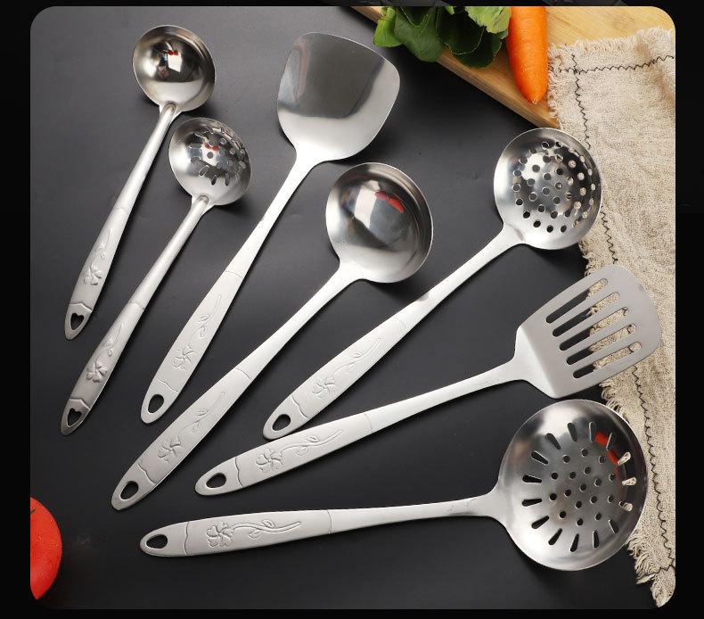 烹饪勺铲套装一枝花手柄厨具不锈钢锅铲炒菜铲子加厚汤勺家用厨具详情13