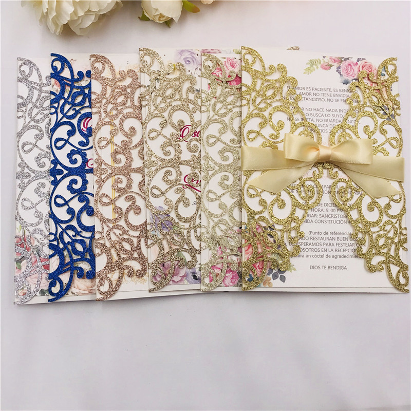 Customized wedding invitations, festival greeting cards and wedding invitations made of multi-color golden scallion powder, super flash material, hollowed-out card paper pic 6