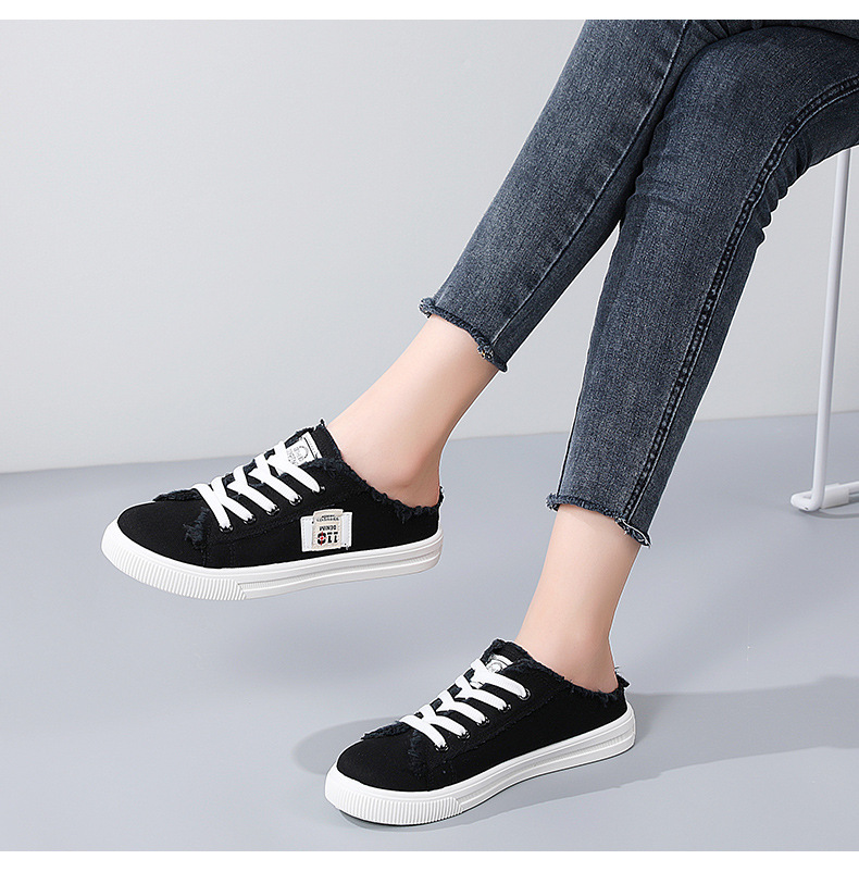 帆布鞋夏季新款小白鞋懒人鞋一脚蹬半拖平底百搭学生百搭时尚板鞋详情13