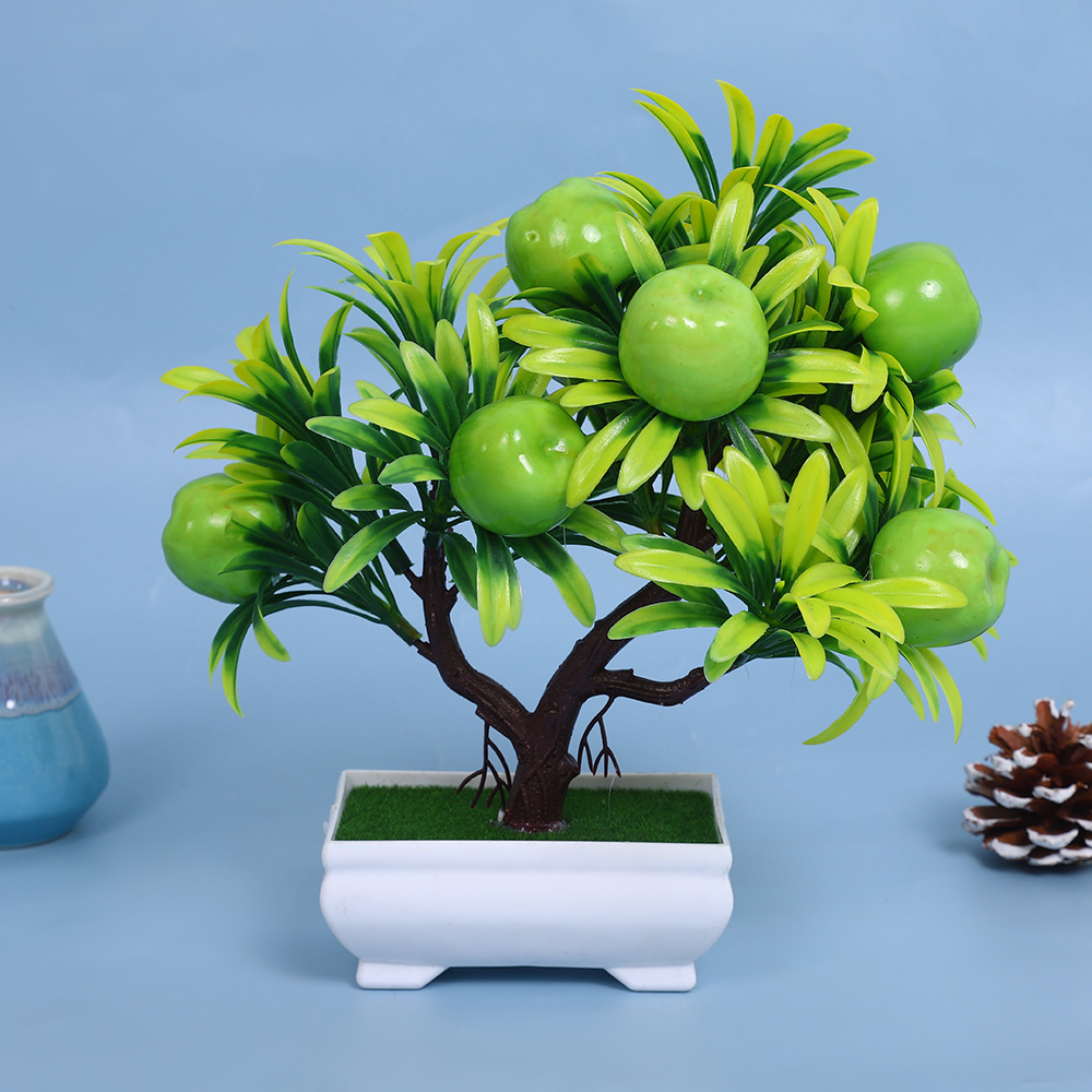 A comprehensive collection of simulated fruit potted plants and bonsai, including red apples, pomegranates, strawberries, oranges, peaches, mangoes, bananas, and red peppers for decoration pic 10