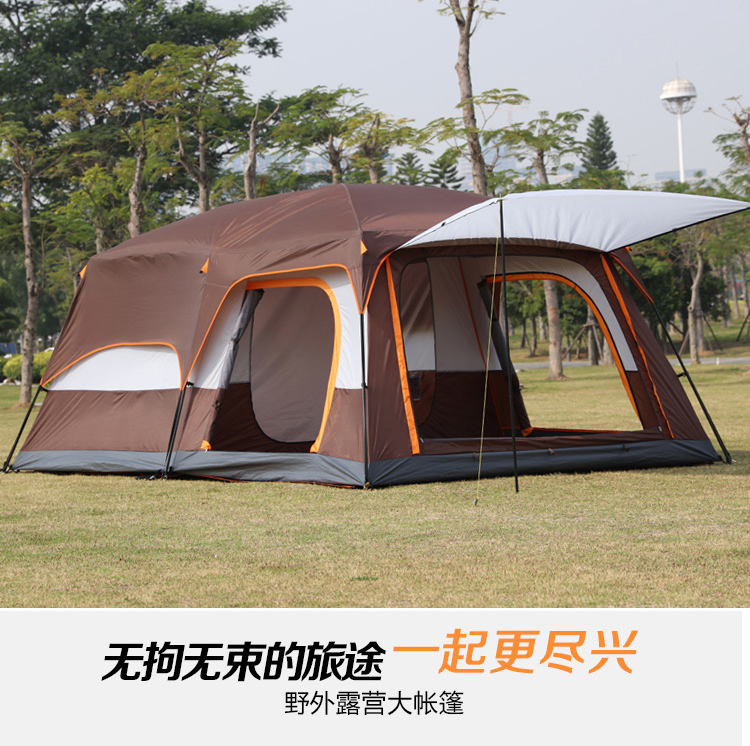 Outdoor two-bedroom, one-living-room tent for 4, 8, 10 people, multi-person camping, thickened casual camping, portable double-layer large tent pic 10