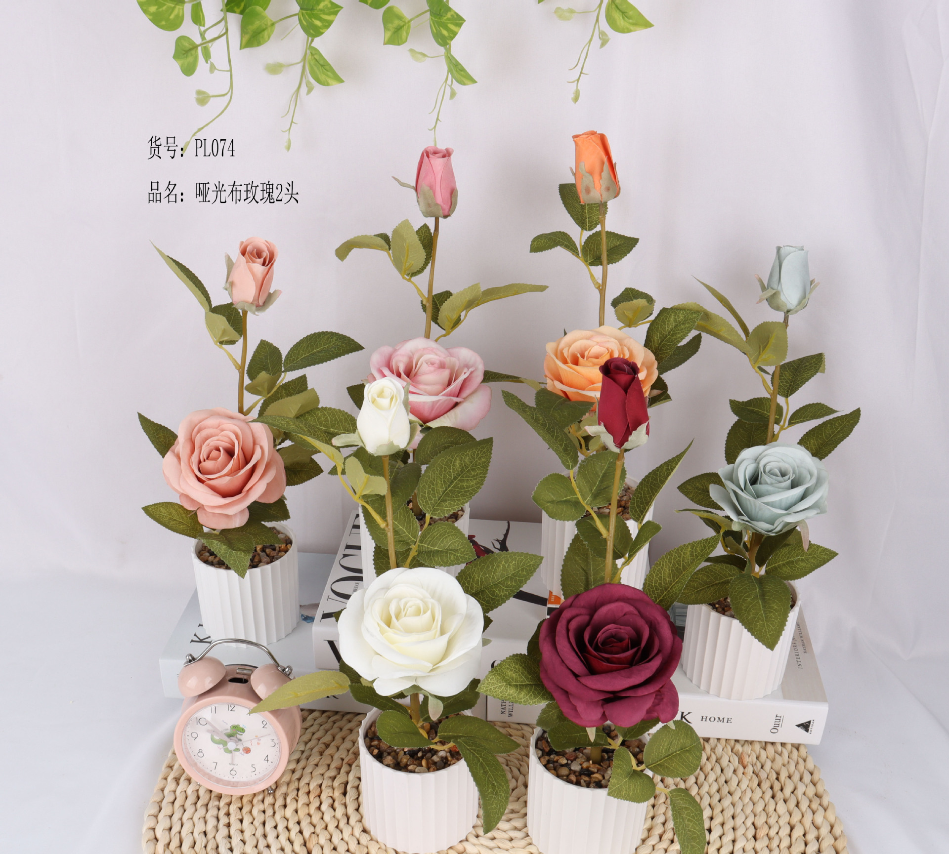Faux matte fabric rose potted plants/faux flower bonsai/home ornaments/faux flower creative interior small ornaments / pic 1