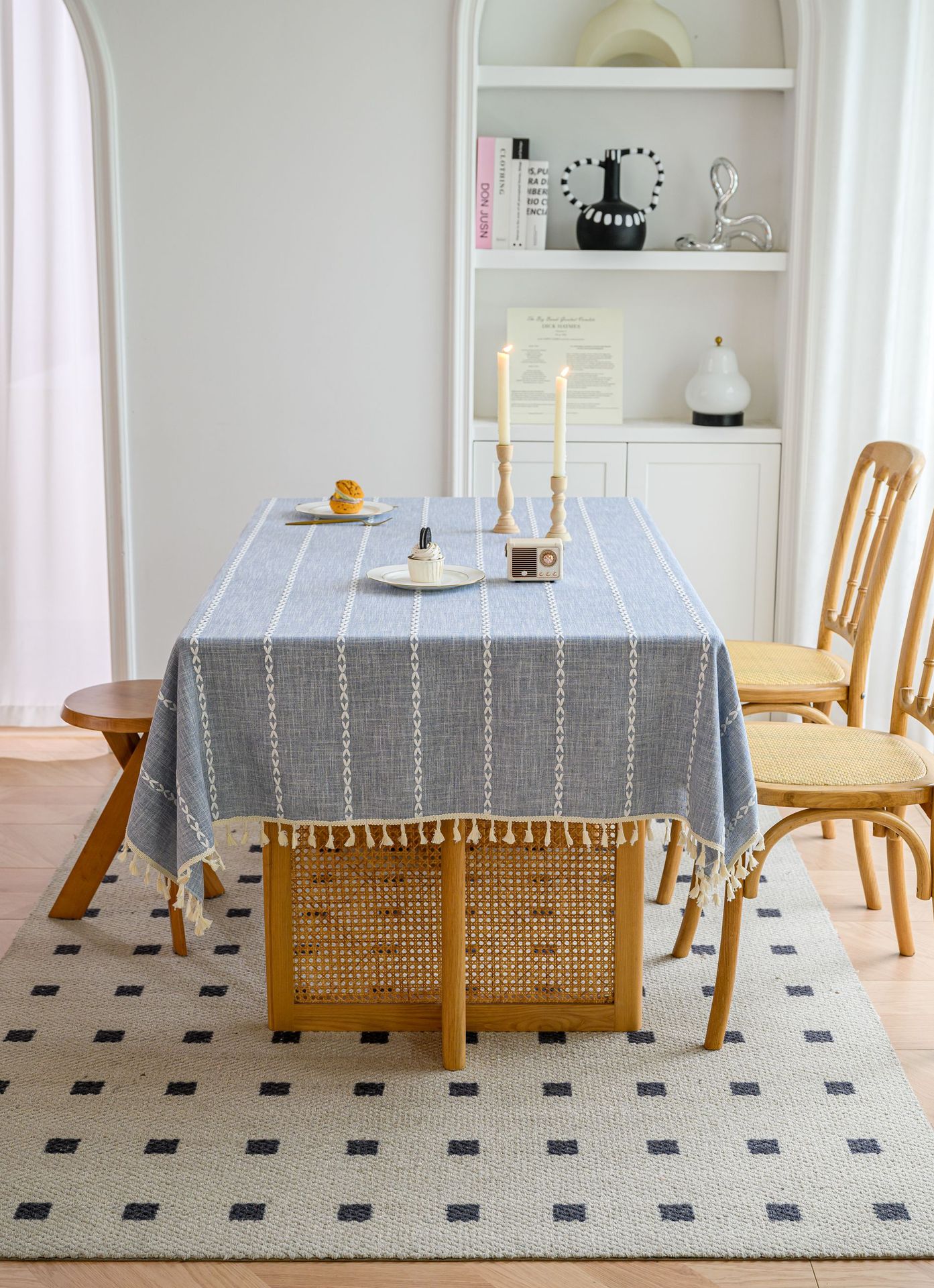 Cross-border three-dimensional embroidered striped tablecloth, popular black solid color, white cotton and linen tablecloth cover, fabric outdoor party pic 54