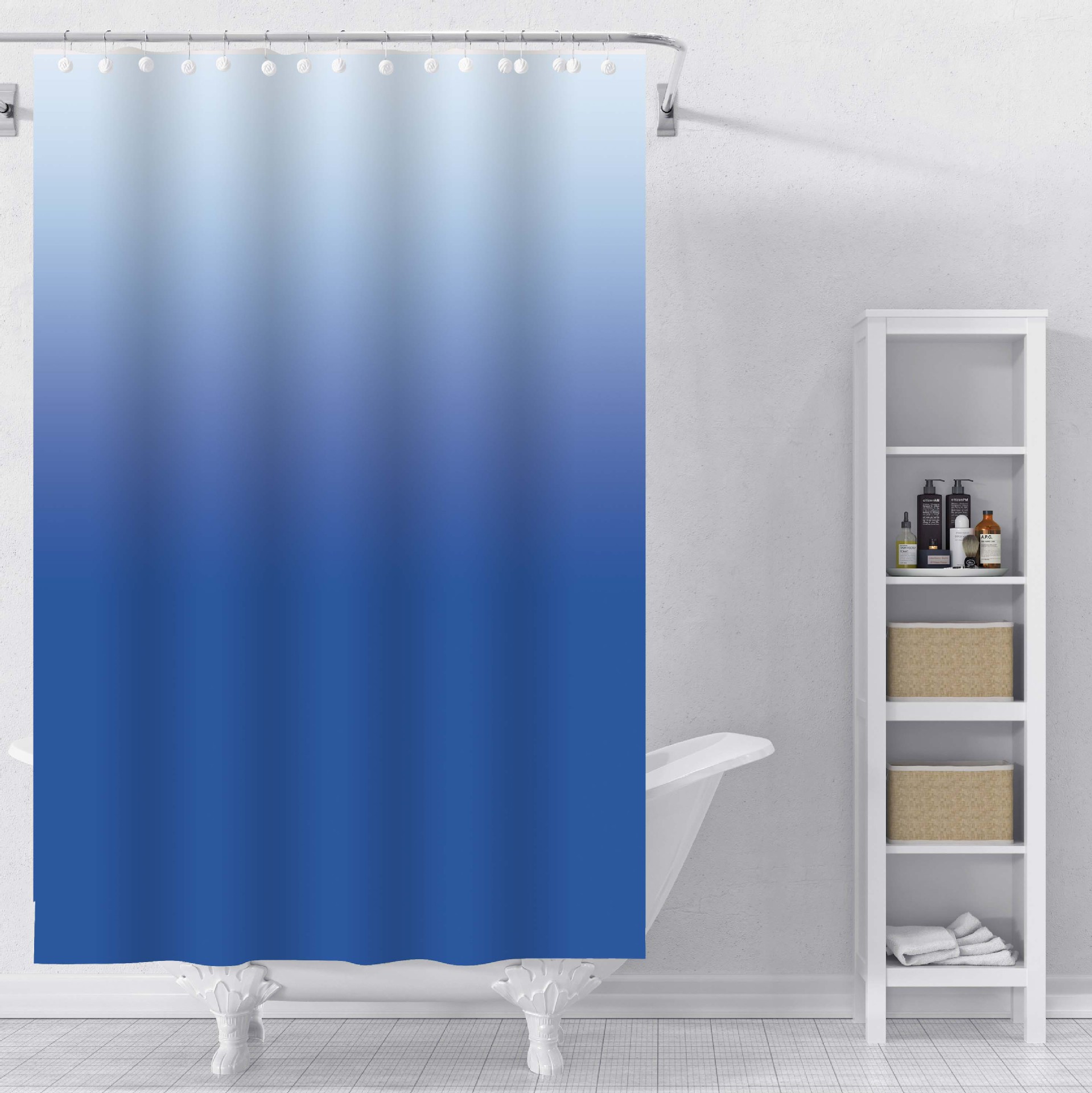 现货渐变PEVA浴帘防水易清洗浴帘新款创意卫生间装饰隔断帘免打孔详情3