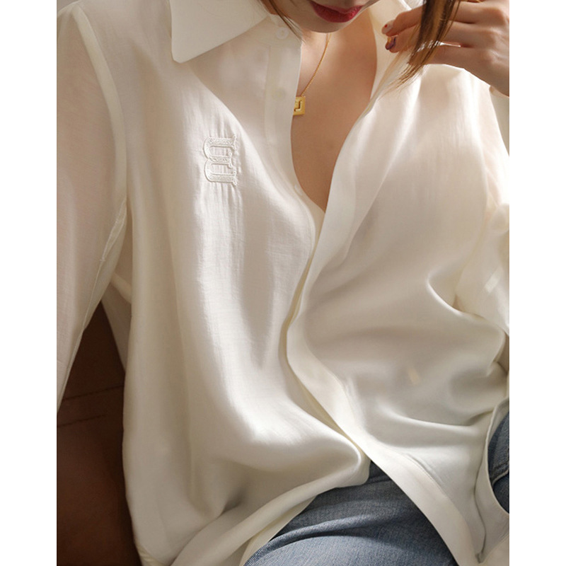 French white shirt for women 2023 Spring and Autumn, a unique and distinctive chiffon shirt and Tencel top pic 18