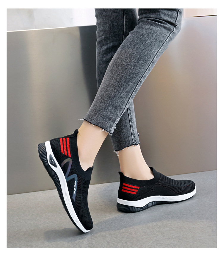 2023新款飞织一脚蹬袜子口休闲女鞋按摩底透气妈妈鞋健步运动鞋详情36