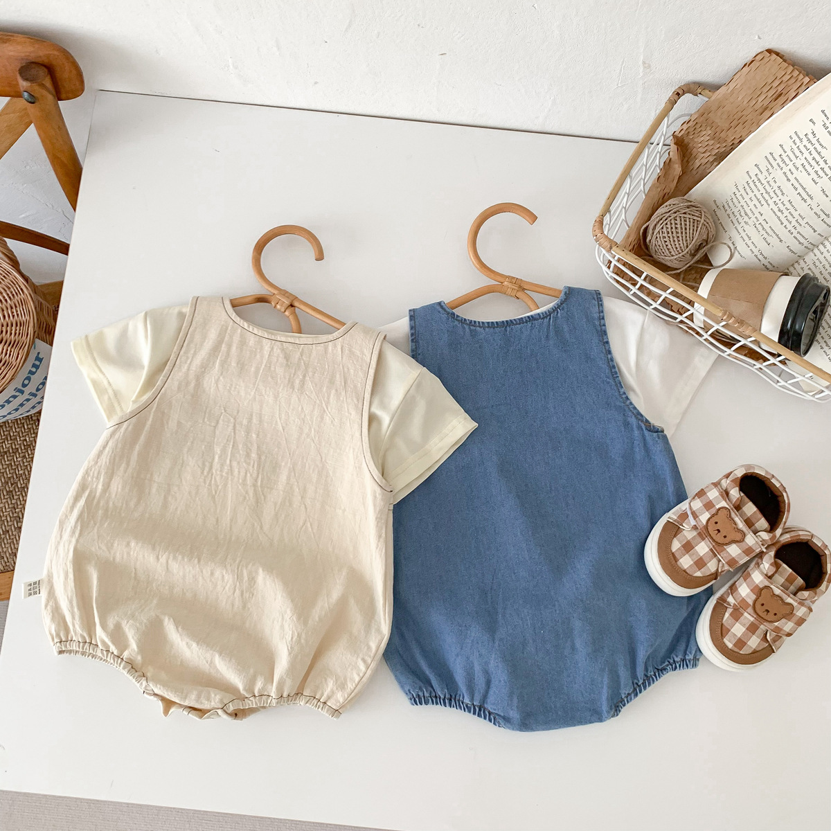 夏季韩国婴儿宝宝牛仔小熊背带哈衣男女小孩童装包屁衣洋气爬爬服详情20