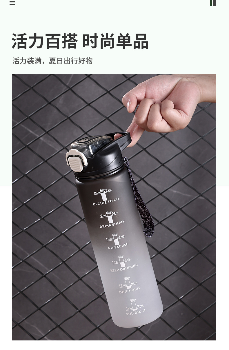 2023 New Amazon Bestseller: 1000ML Gradient Sandblasted Sports Water Bottle, portable spout, Bouncing water cup pic 6