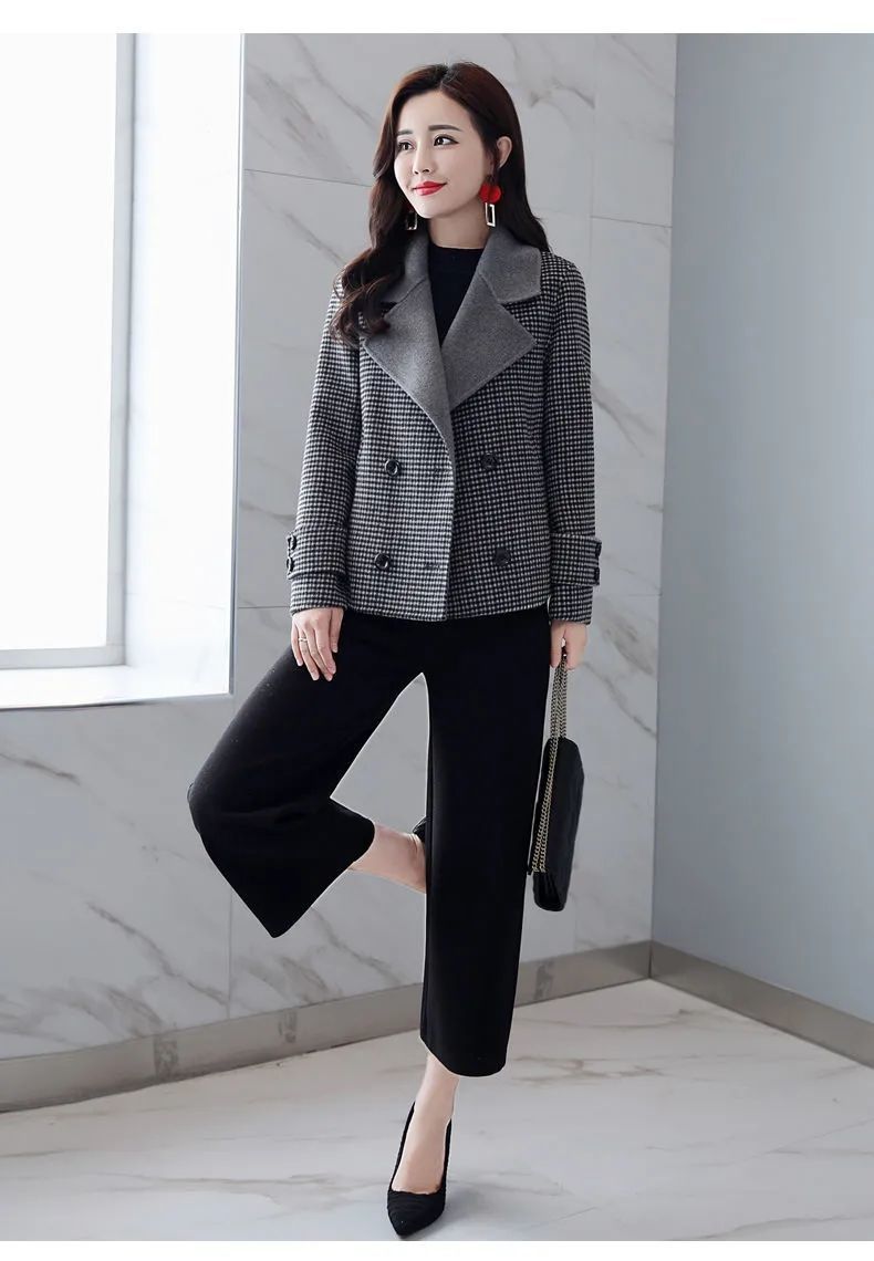 小香风格子短款外套女2022秋冬款韩版时尚高端气质百搭毛呢大衣详情19