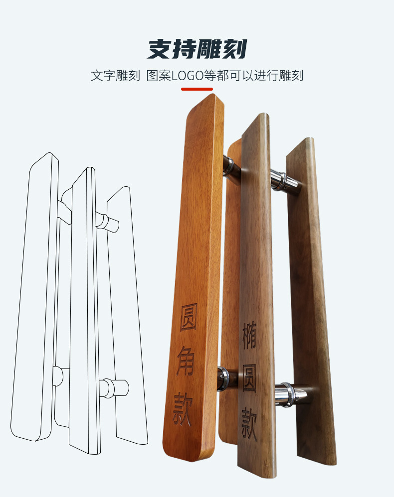 玻璃门拉手实木大拉手双开门中式肯德基门把手创意木质雕刻门拉手详情6