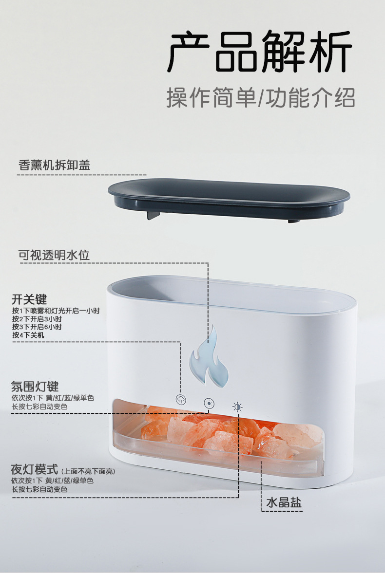 New USB Flame aroma diffuser for home and office use, humidifying aroma diffuser, essential oil simulation, flame rock aroma diffuser pic 10
