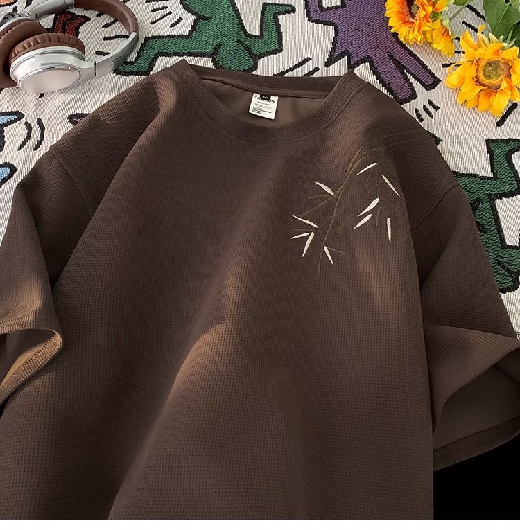 国潮华夫格新中式短袖t恤男士夏季国风高街潮牌复古体恤宽松休闲上衣 pic 10