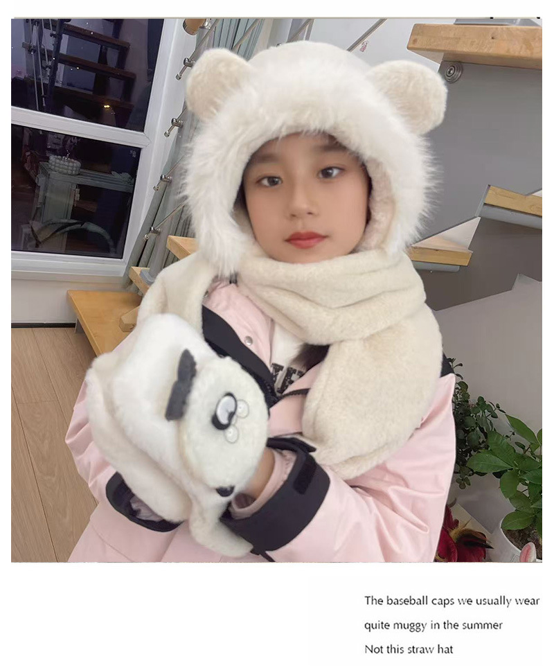A three-piece set of cute plush hat and scarf for girls in winter 2024, a Korean-style, thickened and fleece one-piece warm hat pic 8