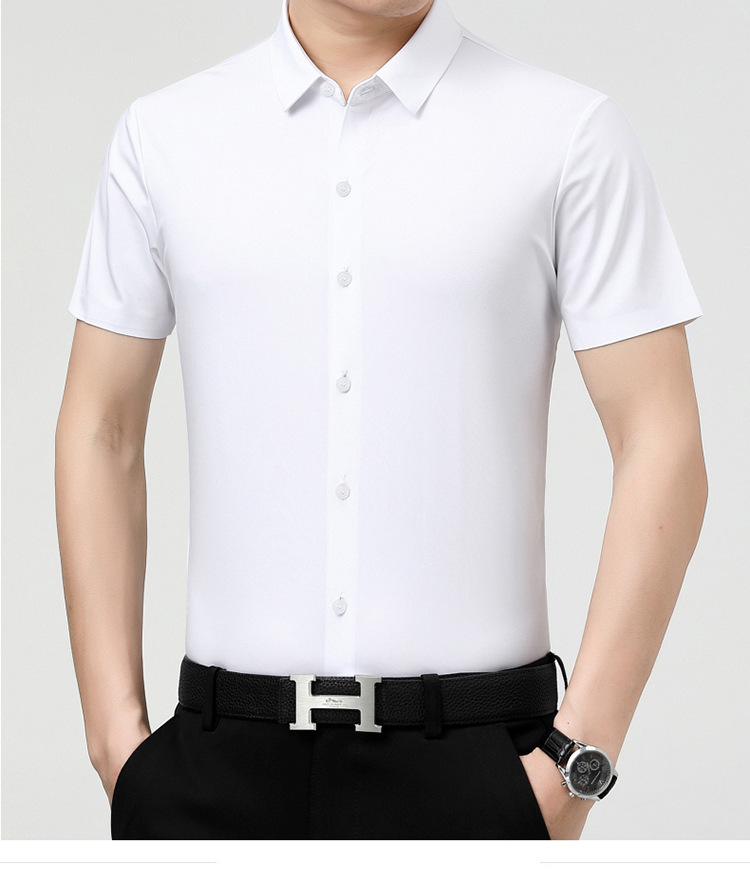 Verano 2024 nuevo negocio morera seda manga corta camisa de hombre de mediana edad verano casual vestido formal sin marcas camisas de hombre pic 40