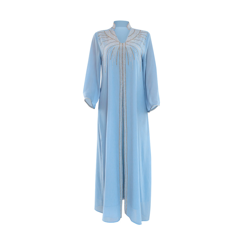 XQY500090 Foreign trade Arab robe, Middle East kaftan fashion Hot diamond belted chiffon dress pic 24