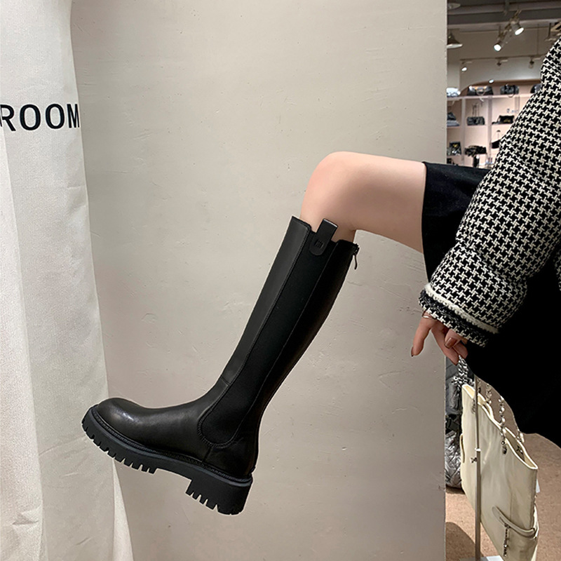 2024秋冬新款厚底小个子长筒靴弹力骑士靴女真皮高筒靴详情7