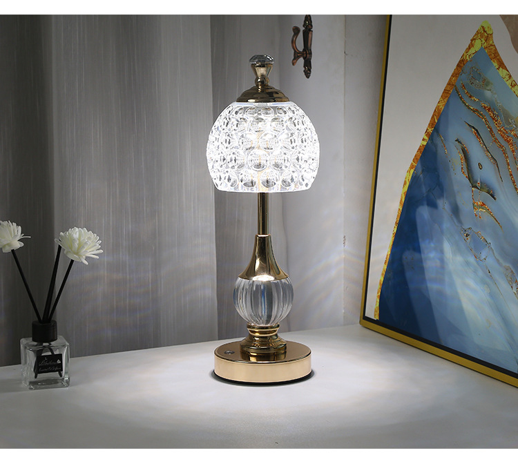 Decorative table lamp, simple metal crystal European-style pineapple ambient light, bedroom bedside decoration, touch creative night light pic 3