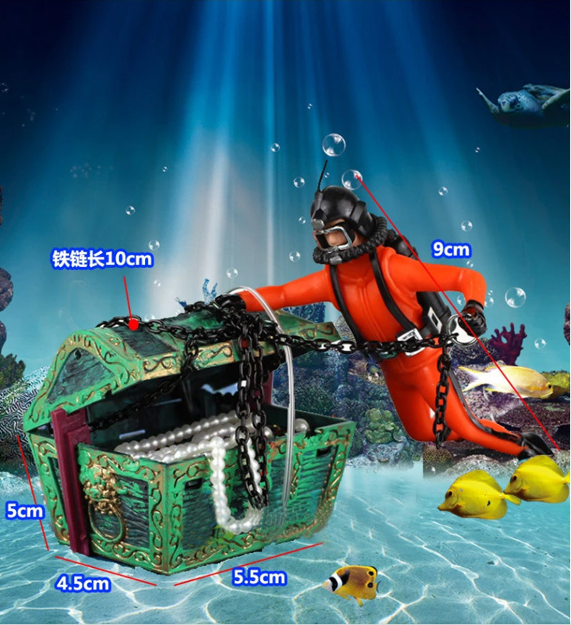 Fish tank pneumatic decoration treasure hunt Frogman aquarium pneumatic decorative landscape display diver treasure chest pic 25