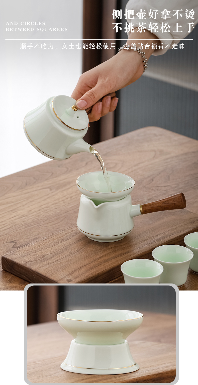 Ceramic shadow green sheep fat jade Gongfu teapot handle, household single teapot for brewing tea, side handle, Xi Shi teapot heat-resistant pic 7