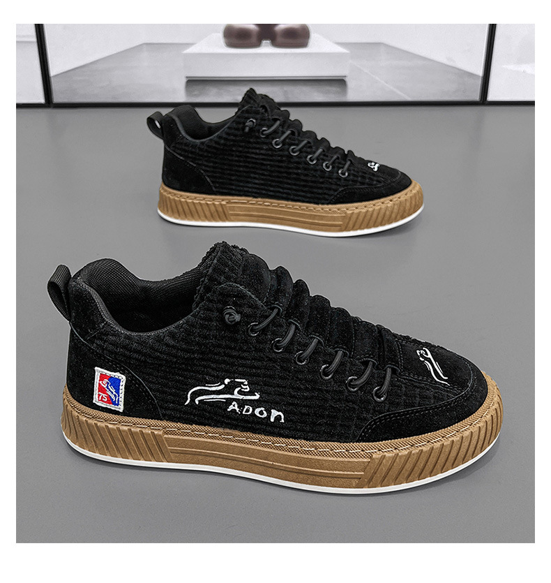 男鞋秋季2023新款灯芯绒平板鞋百搭一脚蹬高档帆布鞋软底运动潮鞋详情26