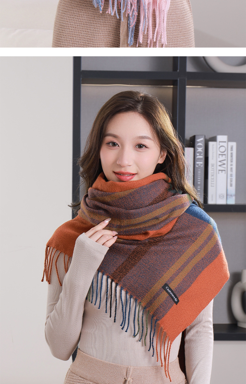 格子围巾女士2023秋冬季新款甜美保暖仿羊绒围巾披肩围脖工厂批发详情13