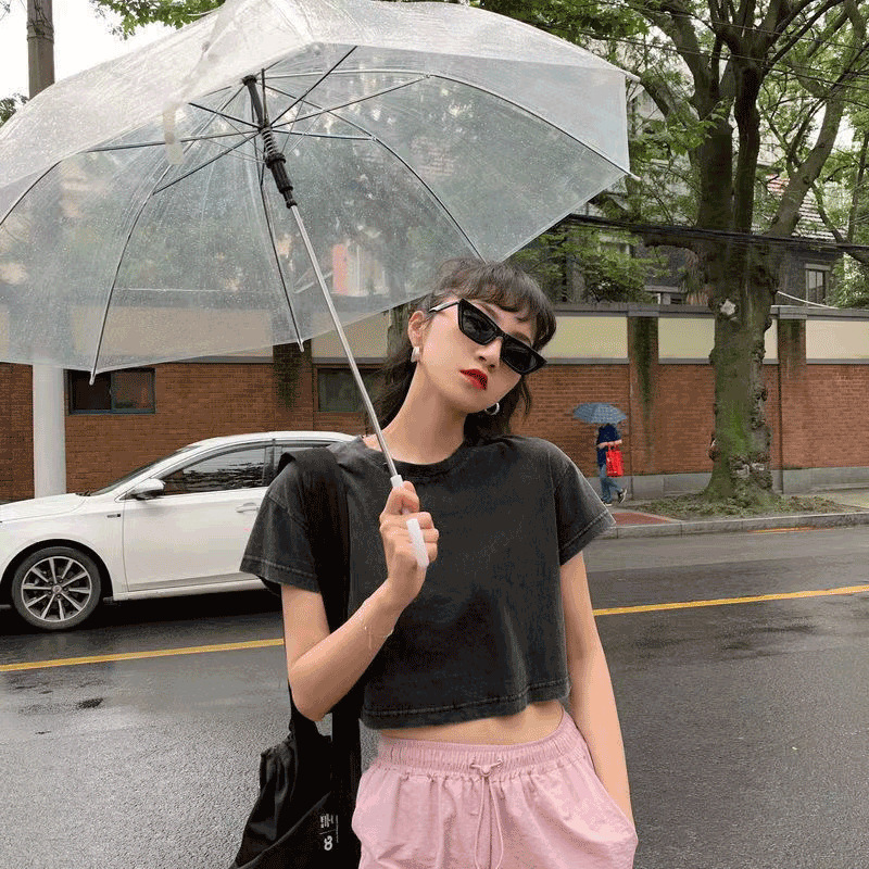 2023年新款短袖t恤女夏季黑色打底衫纯棉短款修身复古露肚脐上衣详情2