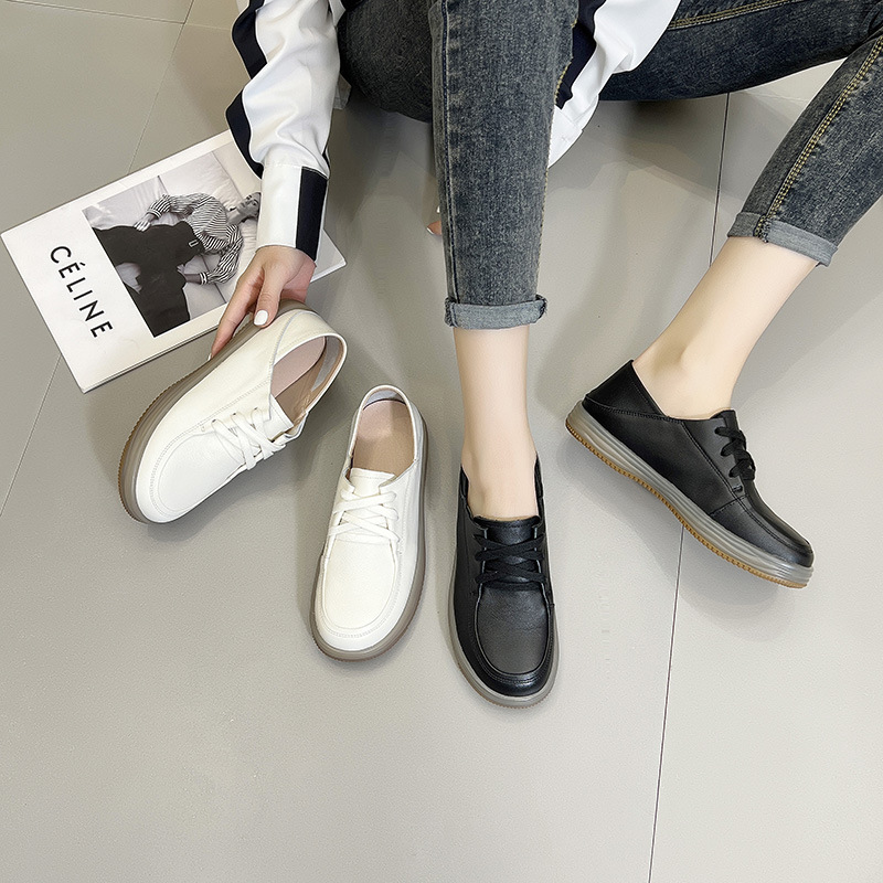 New soft-soled and soft-top loafers, lace-up flat single shoes, casual small leather shoes for women pic 8